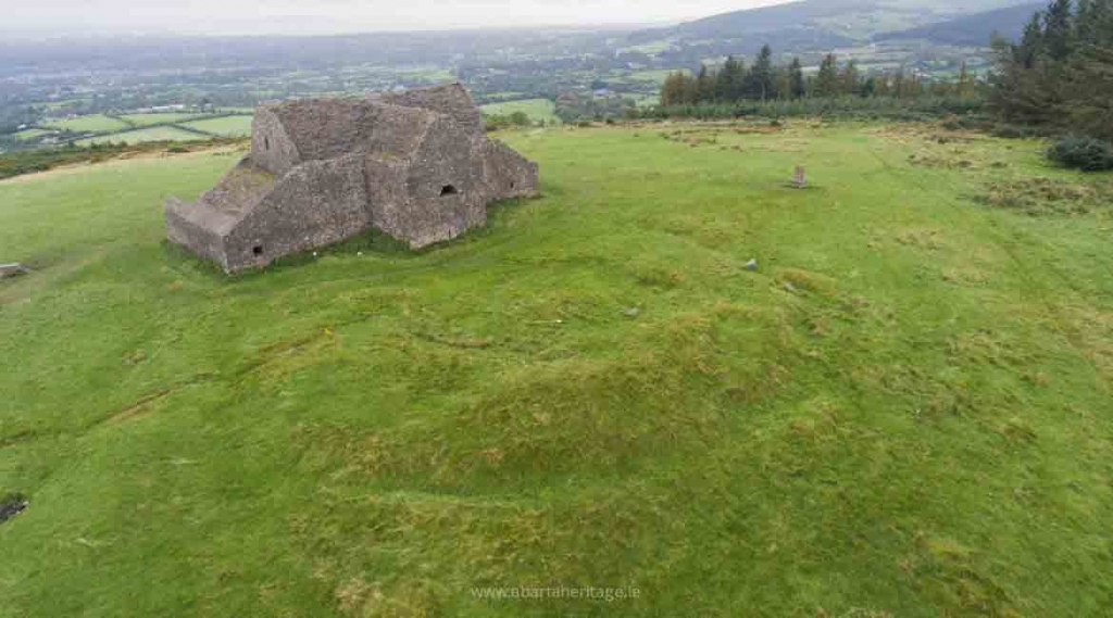 The Hellfire Club Archaeological Project; aerial view of the tomb at the rear of the Hellfire Club.