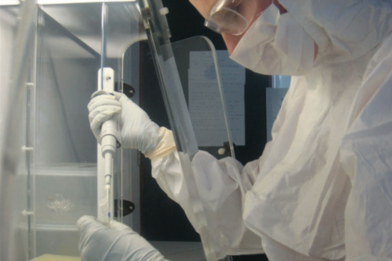 Sheila Tierney extracting ancient DNA at the Institute of Technology, Sligo (Image by Jeremy Bird, courtesy TII). This is one of the scientific approaches to understanding the stories from the grave