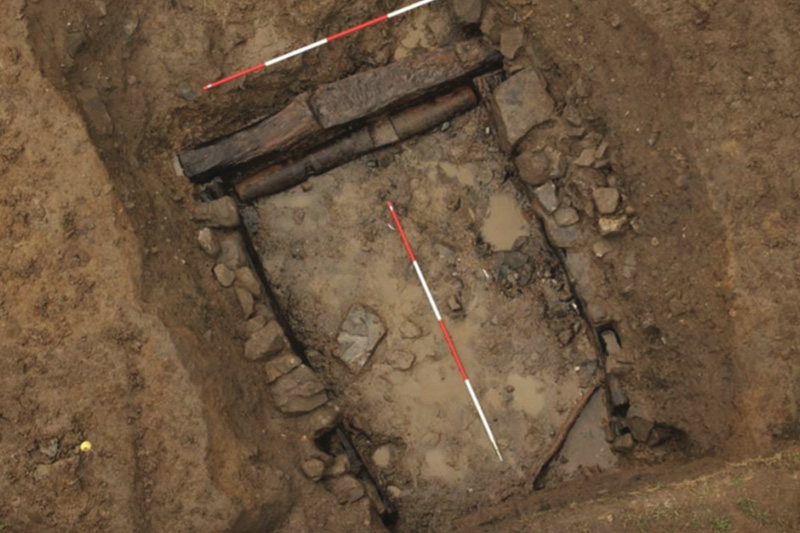 The foundations of an early medieval mill discovered at Raystown (courtesy of TII) as featured in the Meitheal Stories from Early Medieval Ireland Audiobook