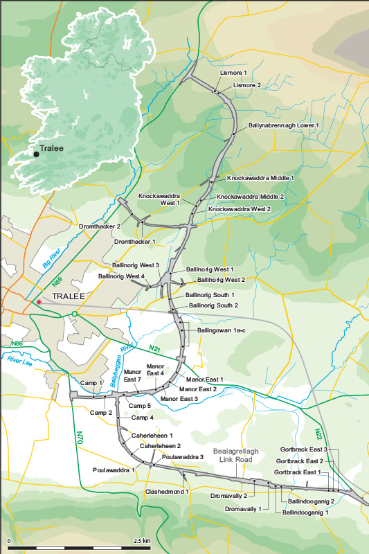 Map of Site Locations along the N22 Tralee Bypass