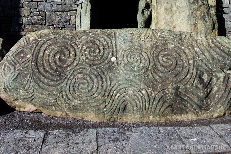 The magnificently decorated entrance stone (K1), one of the most spectacular evocations of Neolithic Ireland for Newgrange Winter Solstice Podcast Series