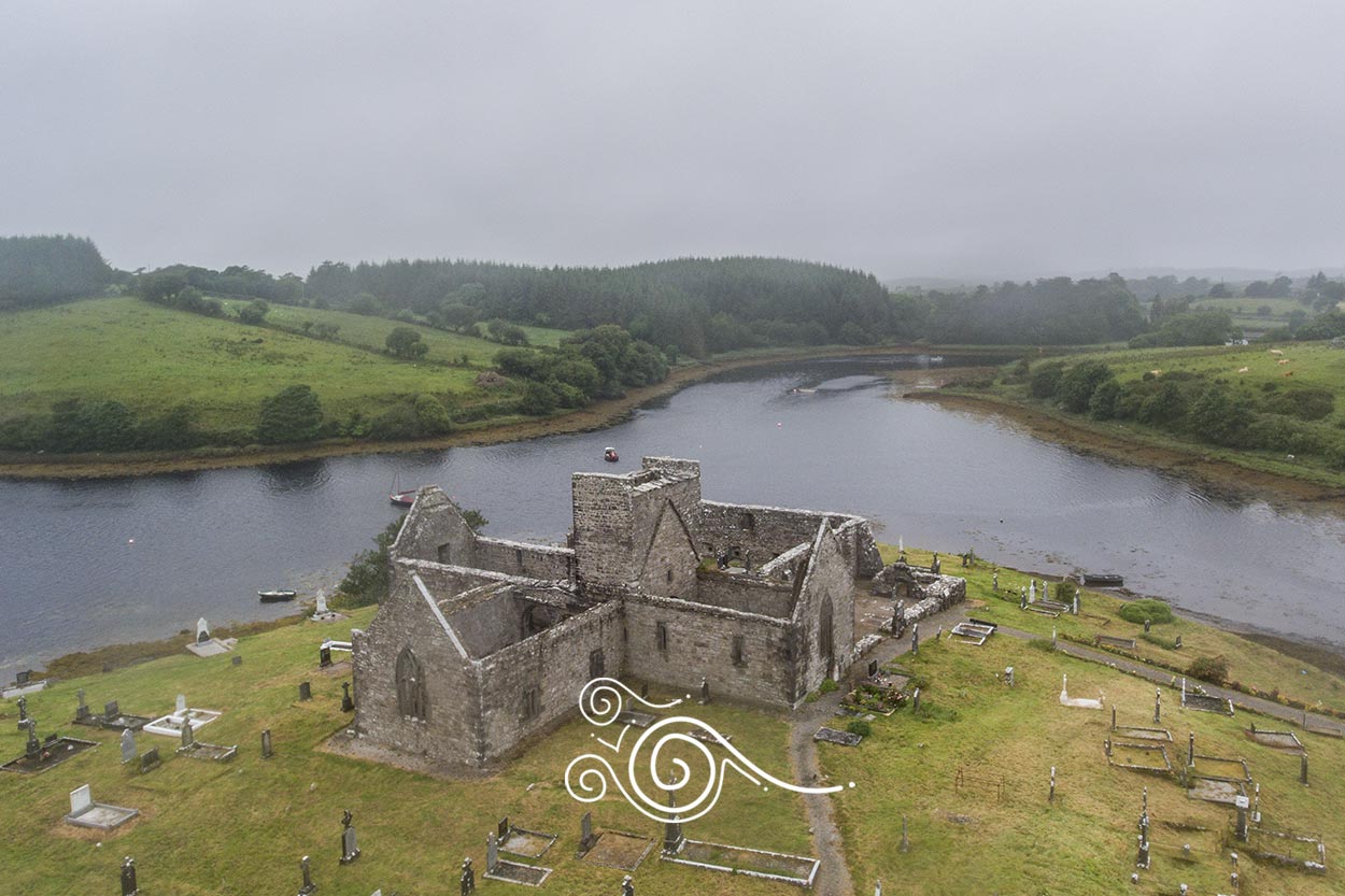 Aerial view of Burrishoole Abbey in County Mayo