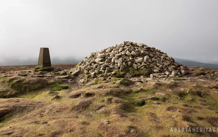 Stone cairn on the summit of Two Rock Mountain in the Dublin Mountains Community Archaeology Project