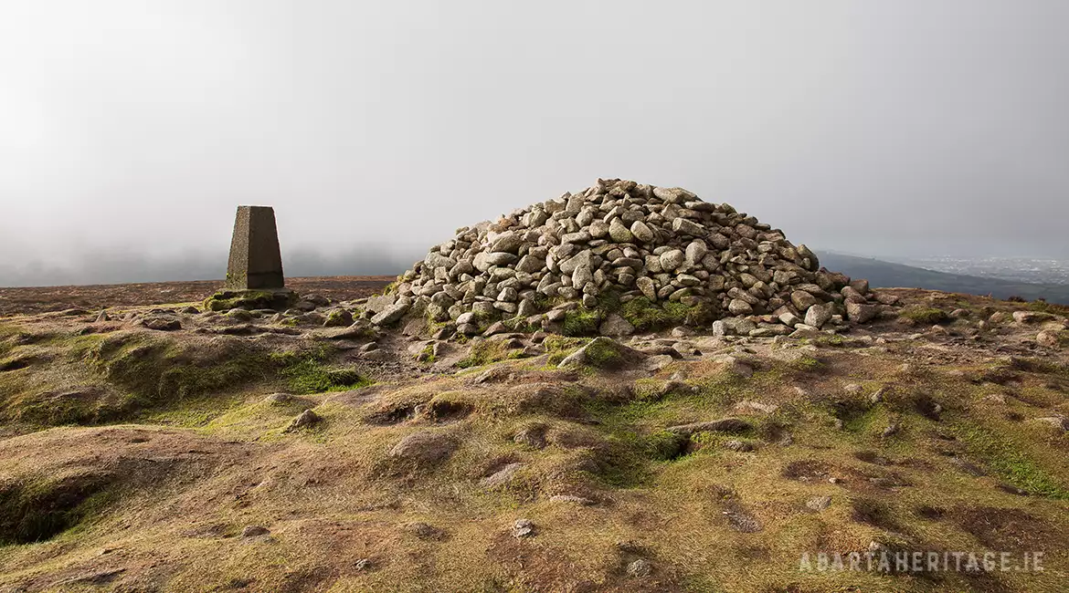 Stone cairn on the summit of Two Rock Mountain in the Dublin Mountains Community Archaeology Project