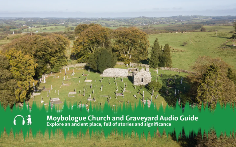 Aerial view of Moybologue Church and Graveyard in County Cavan